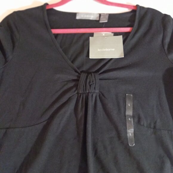 LIZ Claiborne  Blouse  Black V Neck 3/4 Sleeve Pull Over - Picture 4 of 9